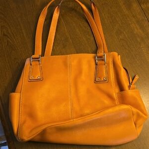 Fossil Brown/Orange Leather Tote Bag